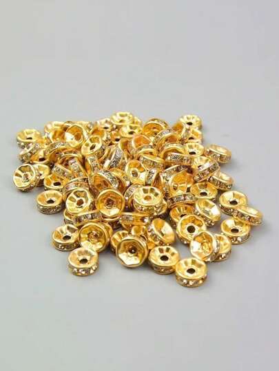 100 pezzi di perline spaziatori con strass color oro per la creazione di gioielli, perline con foro rotondo