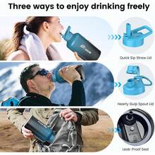 New-88 Insulated Water Bottle 32 Oz, Triple Wall Vacuum Stainls Steel(Cold For 48 Hrs),Le Proof & -, Water Bottle  Drink-Through Lid & Flip Straw For Sports & Travel, Indigo-Black - 靛藍黑色 32 盎司 - 查看 5