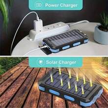 Solarbetrieben - Schnellladung USB-C Ausgang, wasserdicht, Dual-LED-Taschenlampe - Tragbares Solarladegerät für iOS, Android, Outdoor-Camping-Abenteuer, Thanksgiving, Weihnachtsgeschenk (Das Produkt selbst hat Spannungs- und mAh-Markierungen, und die Markierungen können aufgrund unterschiedlicher Chargen leicht variieren. Die Farben von Kompass und Datenkabel sind zufällig, mit ein oder zwei Ladeports, die zufällig verschickt werden)