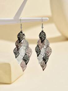 1 Pair Fashionable Korean Vintage Hollow Tree Leaf Tassel Earrings For Women, Daily Wear & Gift