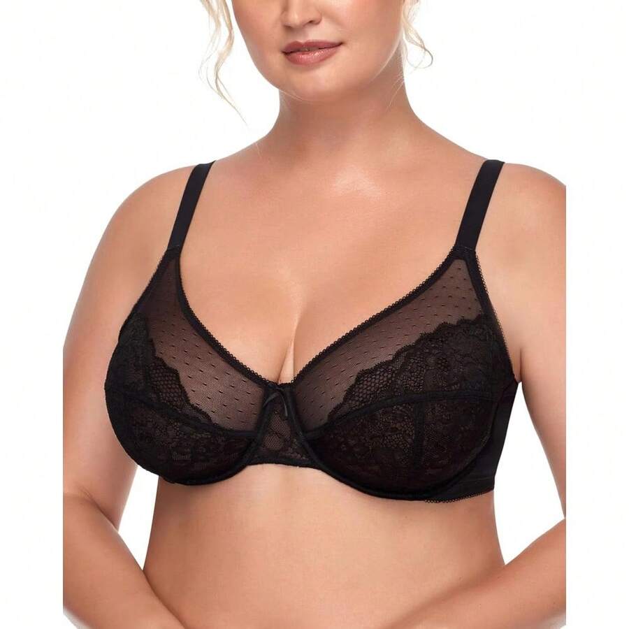 Minimizer Bras For Women Full Coverage Underwire Bras Plus Size Lifting Lace Bra For Heavy Breast - Black - View 1