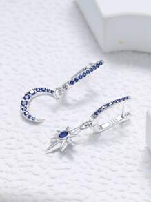 BRLINEY Pendientes de mujer hipoalergénicos de plata esterlina con circonita cúbica en diseño de estrella y luna, de moda y elegantes, regalo de cumpleaños