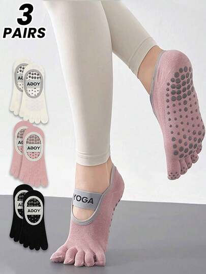 1/2/3 pares de calcetines de yoga de cinco dedos para mujer, calcetines finos profesionales antideslizantes para deporte interior, danza, pilates, tobillo, otoño