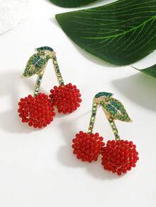 2 件时尚优雅可爱种子串珠水钻米串珠樱桃柠檬西瓜水果滴耳环适合女士春夏日常节日派对沙滩装 - 米珠水鑽水果耳墜 - 查看 4