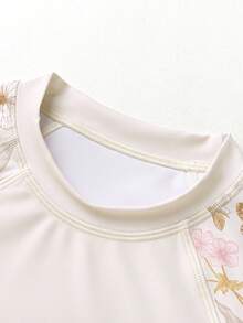 mini bala Girls' Rash Guard Swimsuit Set – Long Sleeve With Swim Cap & Skirt, Soft & UV Protective - Red and White - View 6