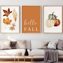 1pc, Canvas Hanging Picture, Framed Art Decoration, Ready To Hang, Wall Arts, Posters, Wall Art With Frame, Orange "Hello Fall", Wall Art, Autumn Leaves Prints, Modern Fall Decor, Pumpkin Decor, Fall Quotes Posters, Fall, Maple Leaf Decoration Posters, Halloween, Halloween Fall Decor, Room Decor, Dorm Decor ,Halloween Decor Home Decor