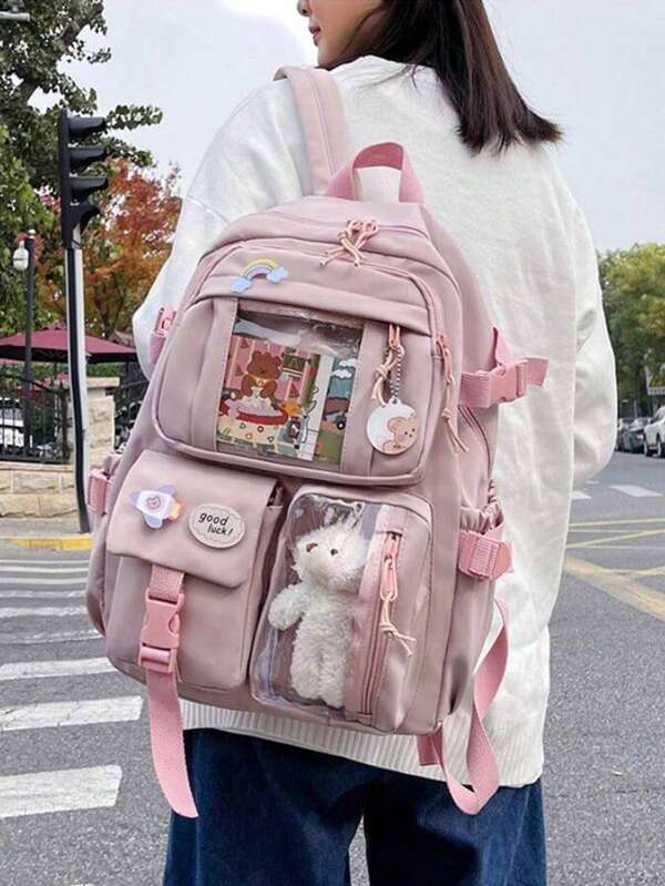 2025 Cute Women Backpacks Waterproof Multi-Pocket Nylon School Backpack For Student Female Girls Kawaii Laptop Book Pack, School Bag, Portable, Laptop Compartment, Large Capacity, For Teen Girls Women College Students, College, Middle School, High School, Outdoors, Travel, Outings, Elementary School, Office, Street & Japanese Style Women Bag