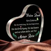1pc Heart-Shaped Acrylic Thank You Plaque For Teacher, Mentor, Or Boss – German Inspirational Quote Sign For Desk Decor, Office Display, Or Graduation Gift – Elegant Farewell Or Holiday Appreciation Keepsake