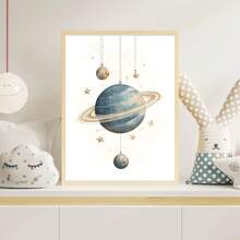 宇宙梦想家婴儿房三件套：1/3 太空冒险版画，配有漂浮的宇航员、土星环和复古火箭 - 独家婴儿星系墙饰套装。太空婴儿房装饰，宇航员婴儿墙饰，漂浮的星球版画，复古火箭婴儿房装饰， - 彩色 - 查看 6