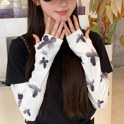 The Summer Cute Dopamine Butterfly Sun Protection Hand Gloves Have UV Protection Function And Are Essential Hand Protection Arm Covers For Cycling And Driving.