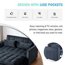 3 In 1 Convertible Sleeper Sofa Bed, Futon Couches For Living Room With Side Pocket | Adjustable Backrest| Velvet Fabric | Pull Out Couch | Love Seat Sofa| Sectional Sofa Bed| 2-Seat Sofa Bed - 黑色 - 查看 6