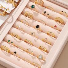 Frauen Schmuckset (24 Paar Ohrringe + 26 Stücke Metall eingelegt mit künstlichen Kristalldekorationen), modischer Schmuck