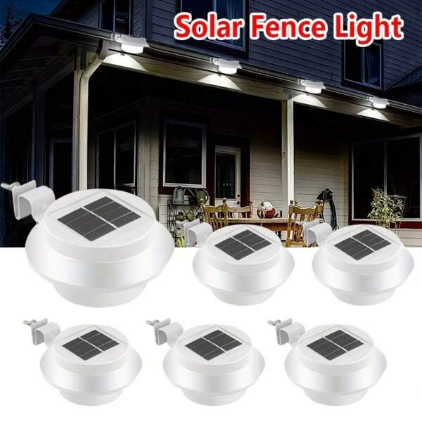 6 Stück/1 Stück Solarbeleuchtung für Dachrinnen, 3 LED Solar Zaunbeleuchtung, Solarbeleuchtung für Außentreppen, geeignet für Geländer, Außenwände, Terrassen, Gärten, Wege, Hinterhöfe, Gehwege und Terrassenbeleuchtung, ohne Bohren für die Installation erforderlich