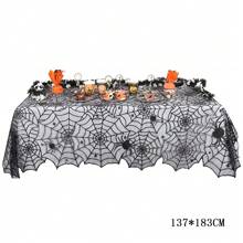 1pc European And American Style Black Lace Combination, Halloween Table Flag Halloween Spider Web Tablecloth, Ghost Festival Decoration Cloth, Holiday Table Decoration Cloth, Halloween Round Placemat Black Lace Placemat Halloween Placemat Table Decoration Napkin Cloth