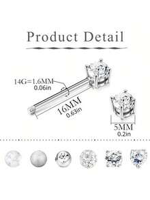 IRONBOX 1 件 14G 乳环 316L 医用钢心形 CZ 舌头杠铃身体穿孔环 - 銀色 - 查看 8