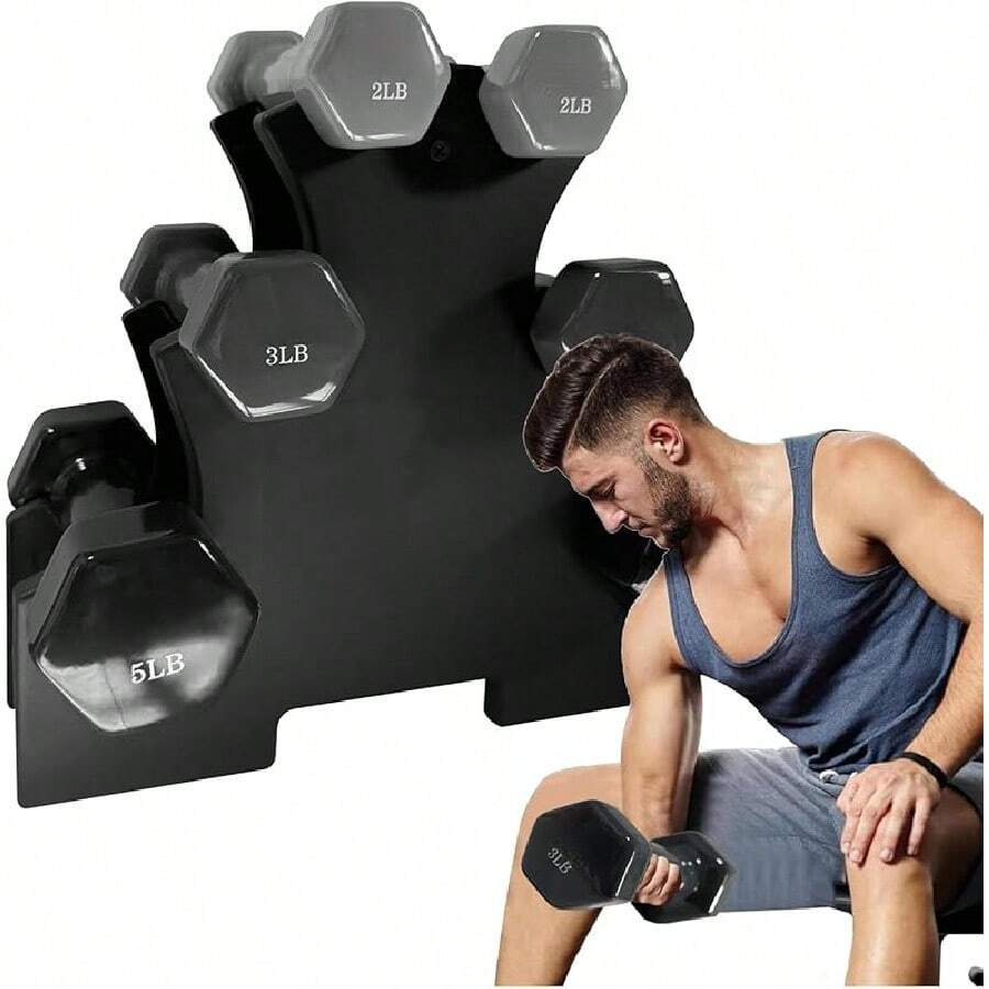 Set de Mancuernas Fitness de Neopreno Hexagonales con Base Incluida, 6 Pesas, Disponible en Varios Pesos y Colores, Ideales para Entrenamiento de Cuerpo Completo, Entrenamiento de Fuerza - 20 libras - Ver 1
