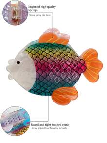 1pc透明闪粉一捏小鱼卡通女生中号抓夹适合派对通勤佩戴发饰时尚发饰优雅发夹女爪夹 - 彩色 - 查看 5