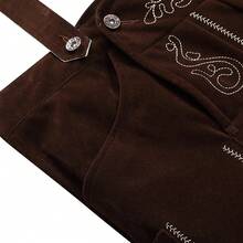 Men's Stylish Embroidery Strap Pants Vintage Faux Fleece Party Dress Pants German Bavarian Oktoberfest Lederhosen Trousers Costume - 棕色 - 查看 7