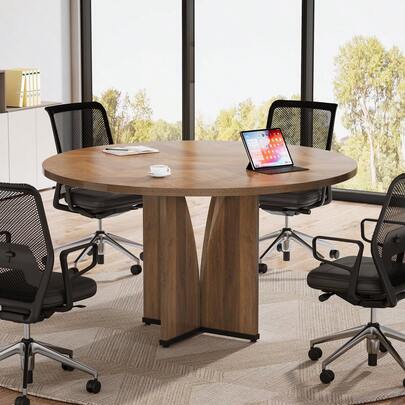 LITTLE TREE Mesa de conferencia redonda de 39 pulgadas para 4 personas - Mesa de reuniones de madera con base resistente, mesa de oficina moderna para negociaciones, capacitación y salas de conferencias