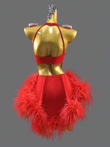 ABC Dancing 新款性感女式拉丁舞裙，女童舞蹈比赛、舞台表演、派对服装，带流苏和羽毛