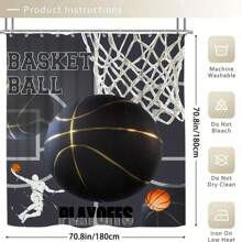 1 pièce de rideau de douche avec motif de basketball, en tissu de polyester opaque avec crochets. Décoration murale et de salle de bain pour la douche, convient pour toutes les saisons et les rentrées scolaires