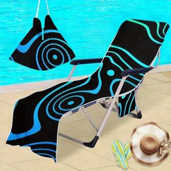 Extra Soft & Fine Fiber Beach Chair Cover Towel - Oversized Quick-Dry Lightweight Towel With Vibrant Blue Swirl Design, Side Pockets For Beach Chairs, Pool Chairs And Outdoor Lounge Chairs, Essential For The Beach, Modern Towel Design Beach Essentials