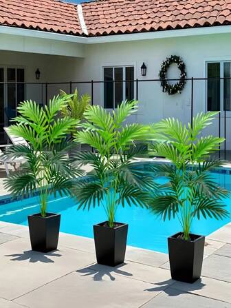 3 stuks hoogwaardige kunstmatige groene boom voor buiten, een set met een palmboom en een drakenbloedboom, in totaal 36 grote bladeren, geschikt voor een tropische regenwouddecoratie, geschikt voor een woonkamer, bruiloft, hoteltuin, binnenplaats, fotografiedecoratie, perfect voor Moederdag, Pasen, Labor Day, lente-/zomerdecoratie - binnen- en buitengebruik, geen potten inbegrepen