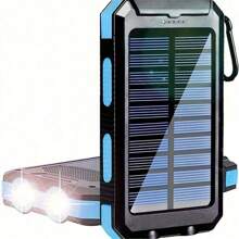 Solarbetrieben - Schnellladung USB-C Ausgang, wasserdicht, Dual-LED-Taschenlampe - Tragbares Solarladegerät für iOS, Android, Outdoor-Camping-Abenteuer, Thanksgiving, Weihnachtsgeschenk (Das Produkt selbst hat Spannungs- und mAh-Markierungen, und die Markierungen können aufgrund unterschiedlicher Chargen leicht variieren. Die Farben von Kompass und Datenkabel sind zufällig, mit ein oder zwei Ladeports, die zufällig verschickt werden)