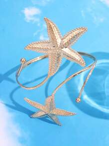 1pc Summer Beach Resort Style Luxury Casual Elegant Golden Starfish Arm Cuff For Women, Suitable For Daily Outfit, Beach Holiday