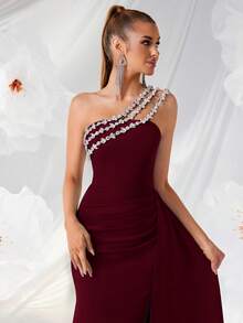 ADYCE Đầm dài satin cúp ngực, eo cao, đính đá lấp lánh, thiết kế xẻ lưng sang trọng, thích hợp cho các buổi tiệc, dạ hội, sinh nhật, tiệc tối trang trọng, hẹn hò, lễ hội, đám cưới, dạ tiệc, họp mặt gia đình và các dịp khác, ngày Valentine. - Màu Đỏ Sâu - Xem 8