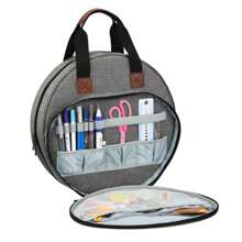 1 pièce Organisateur de boîte à couture ronde en canevas pour la broderie et la croix, avec pochette zippée pour les cerceaux, les graphiques et les fils, les fournitures de couture, convenant pour les crochet de laine, pour une utilisation en sortie