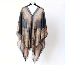Plus Size Bohemian Floral Print Chiffon Shawl Scarf - Lightweight Beach Cover-Up For Women, Wrinkle-Resistant Summer Vacation Wrap With Random Floral Pattern, Hand Wash/Dry Clean, Beachwear, Stylish Beachwear, Soft Texture, Delicate Material, Fashion Accessory, Boho Lovers - Multicolor - View 9