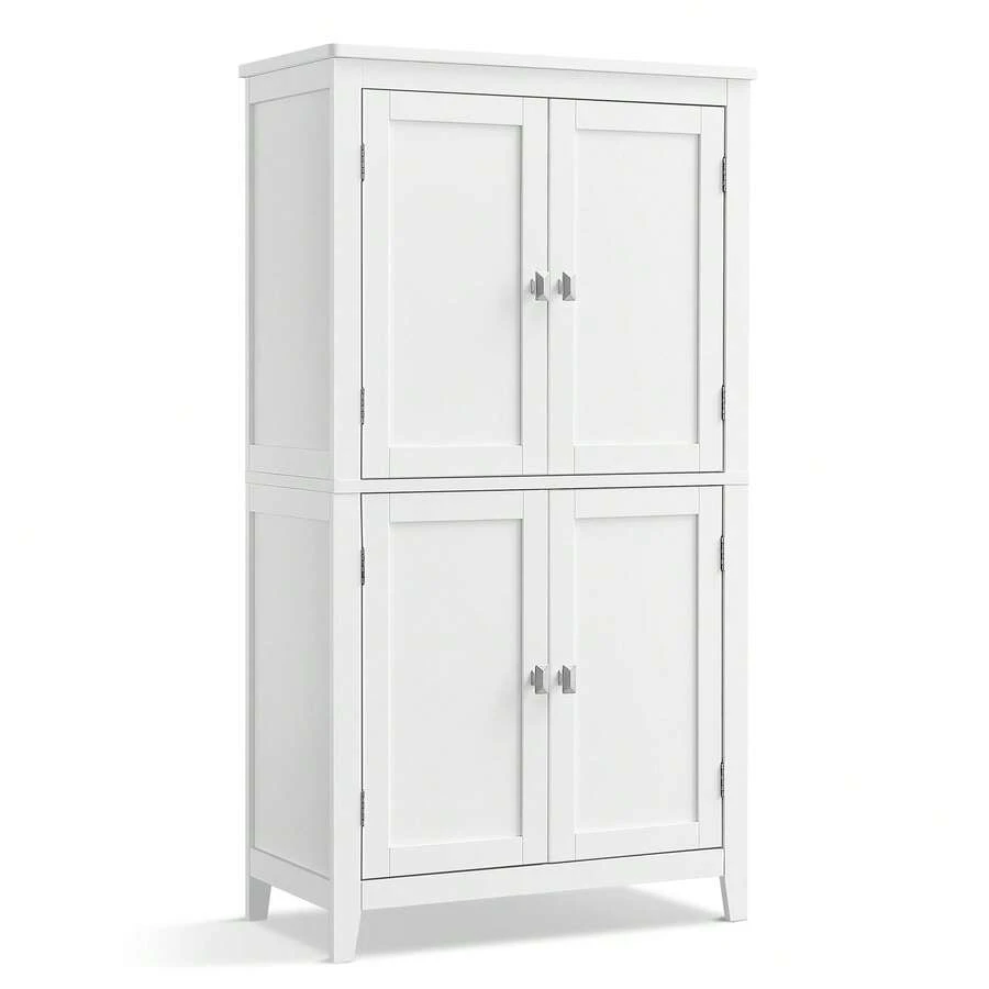 VASAGLE Mueble de Baño, Armario de Baño, Armario de Cocina, con 4 Puertas, Estantes Ajustables, 30 x 60 x 110 cm, Blanco - Nube blanca - Ver 1