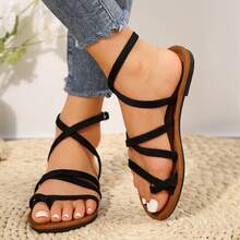 Summer Women's Ankle Strap Sandals With Gladiator Fisherman Elements - màu đen - Xem 8