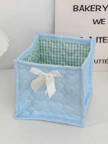 1 Cute Pink And Blue Three-Dimensional Bow Lace Storage Basket, Desktop Sundries Storage Basket, Lipstick Makeup Brush Skin Care Storage Basket, Desktop Decoration, Cosmetics Organizer, Portable Picnic Basket, Valentine's Day Gift, Bathroom Storage