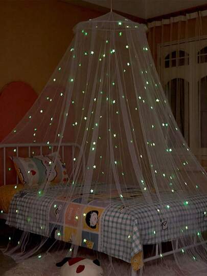 Mosquitera con estrellas neon luminosas, Mosquitera colgante transpirable, gancho superior, malla encriptada, decoración de dormitorio