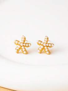 1 Pair Vintage Style Starfish Stud Earrings, Simple Fashion Earrings For Daily Wear, Beach & Holiday