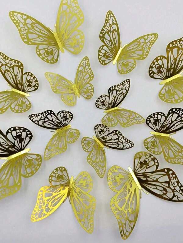 12pcs/Set 3D Hollow Butterfly Wall Stickers, Cake Decorations, Wedding Decor, Living Room Home Decor Wall Decor Room Decor