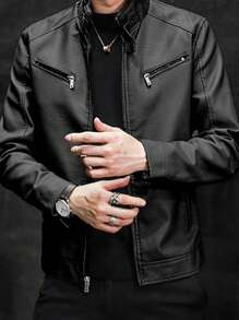 Herren Herbst Outdoor Radfahren Motorrad Lederjacke