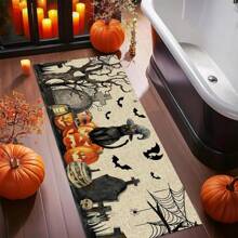 1pc Halloween Doormat, Non-Slip Rubber Backing, Halloween Entryway Decor, Indoor/Outdoor Use, Durable Polyester Floor Mat For Kitchen, Living Room, Patio, Coffee Shop, Bar, Holiday, Party, Bedroom, Bathroom