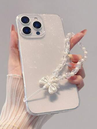 Keychain,Lanyard 1pc Transparent Shiny Glitter Phone Case + Crystal Bracelet Set, Compatible With IPhone 16 ProMax/16/16 Pro/16 Plus/15/15 ProMax/15 Pro/11/12/13/14 ProMax/11 Pro/11 ProMax/12 Pro/12 ProMax/13 Pro/13 ProMax/14 Pro/14 ProMax, Elegant & Creative Waterproof Shockproof Anti-Fall Scratch Resistant