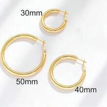 2 chiếc khuyên tai tròn vàng dày cho nữ, khuyên tai tròn dày, khuyên tai tròn vàng không gây dị ứng cho nữ - Vàng mạ 18 kara - Xem 10