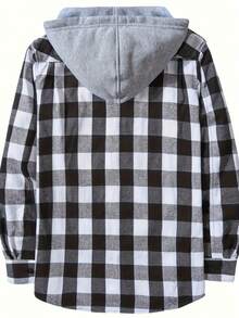 Men Flannel Hoodie Shirts Long Sleeve Casual Plaid Jackets
