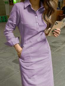 Spring And Autumn New Fashion Elegant Lapel Button Long Sleeve Women's Arabic Dress