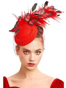 1 件蝴蝶肯塔基头饰德比迷人帽子羽毛鸡尾酒茶会迷人头饰头带女士、发饰、小帽子、迷你迷人、迷你帽 - 彩色 - 查看 12