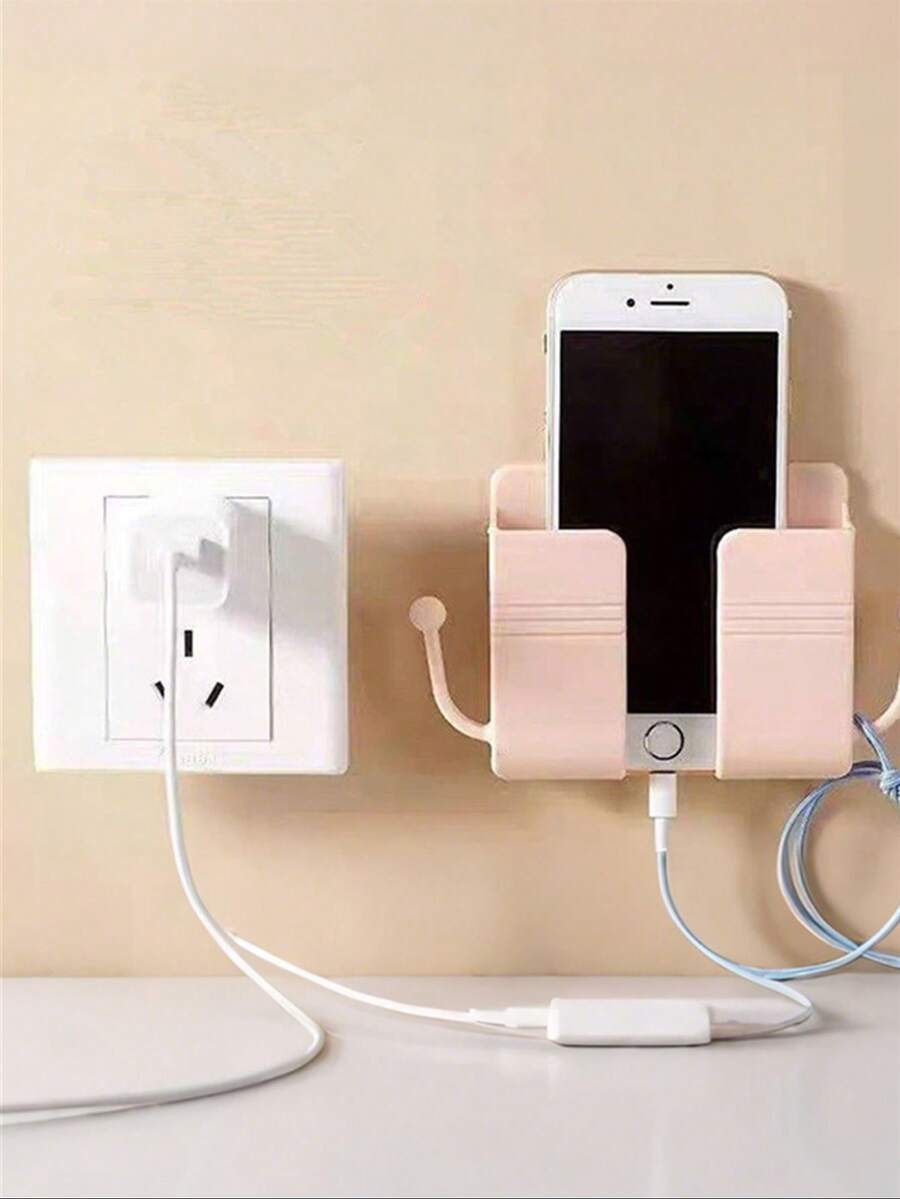 1/2/3/5pcs Self-Adhesive Wall Mounted Phone Holder, Remote Control, Pink Phone Storage Rack, Plastic Charging Rack With Hooks, Suitable For Bedrooms, Study Rooms, General Media Management Storage Rack