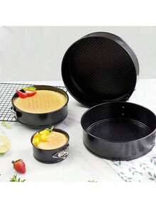 1/3pcs Carbon Steel Thickened Round Removable Bottom Birthday Cake Pan, Non-Stick Baking Tray With Clips, Multipurpose Baking Pan - Black - View 3