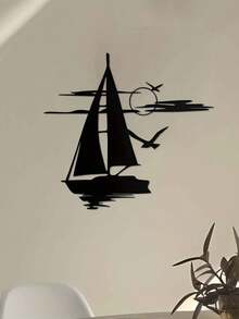 1 件大型黑色金属船和日落剪影墙饰 - 鼓舞人心的海景装饰，适合家庭、办公室、咖啡厅；圣诞节、新年、周年纪念、沿海家居装饰的理想礼物 - 黑色 - 查看 7