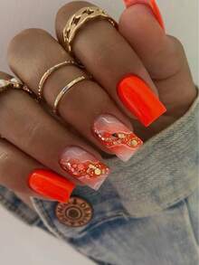 24 片闪亮亮片美甲贴纸，法式沙色，短款，适合男女不同场合，包含美甲套装