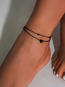 Set de 2 piezas de tobilleras con forma de corazón negro, estilo gótico, adecuado para uso diario y ocasiones festivas